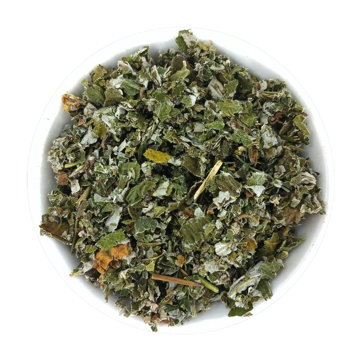 Feuilles de framboisier, coupées, biologiques