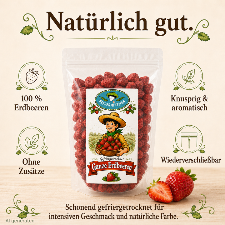 Fraises - fruits entiers - 100% naturelles, lyophilisées