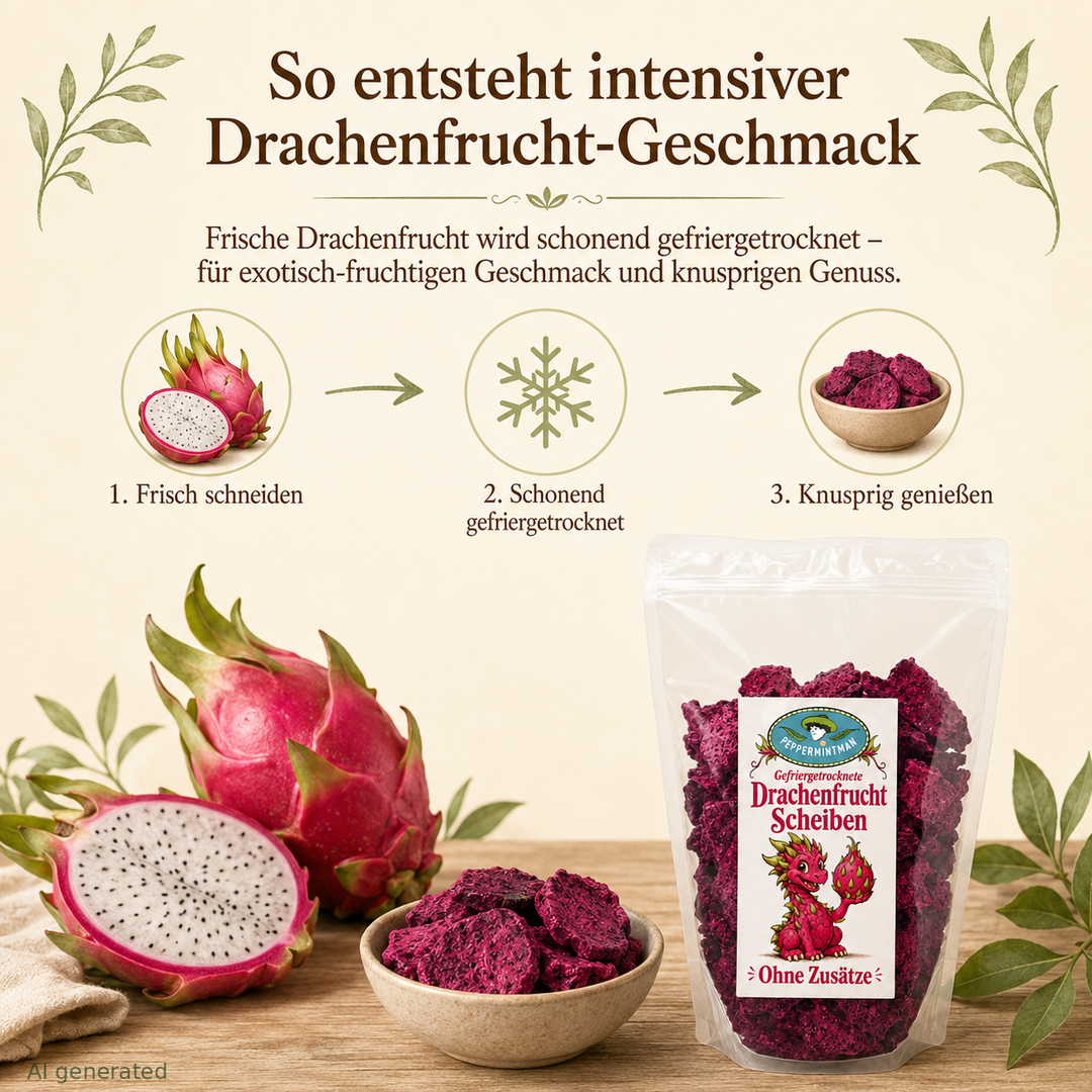 Drachenfrucht, Scheiben, gefriergetrocknet, 100 % natürlich – PeppermintMan