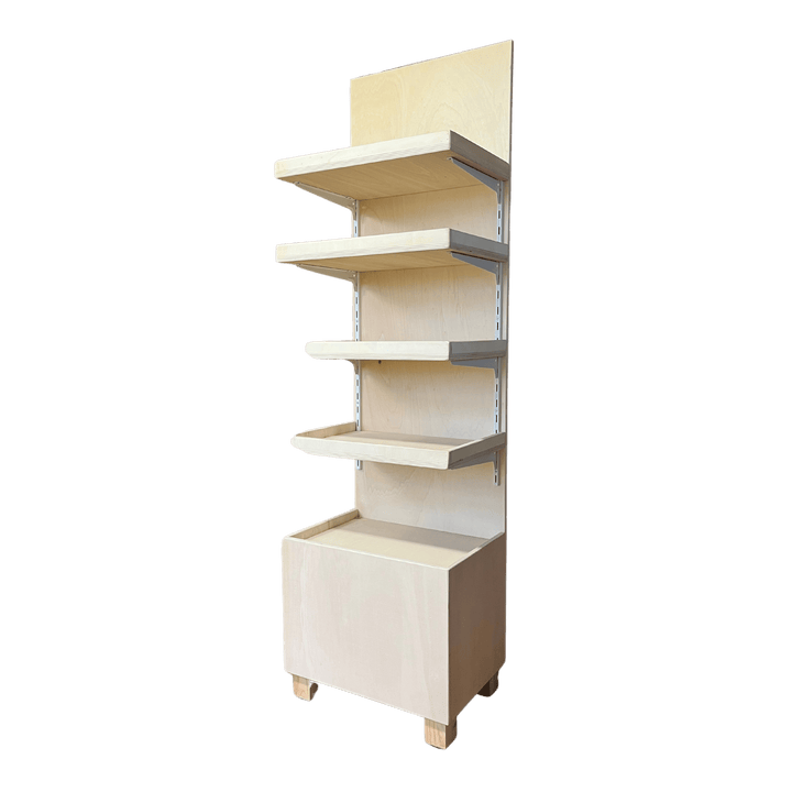 Produktaufsteller, Warendisplay- Bodenaufsteller - Holz massiv, variable Böden