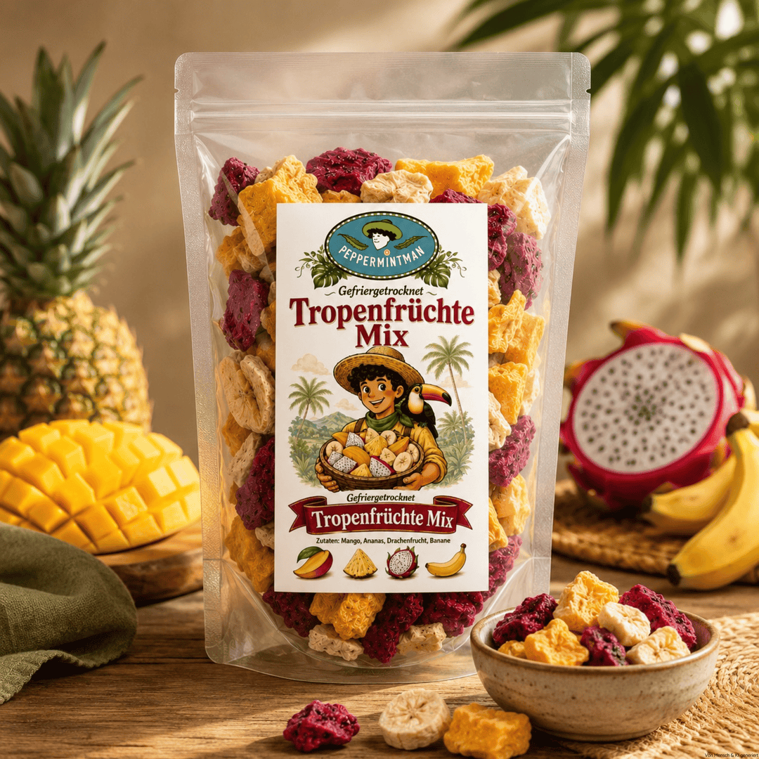 Tropical Fruit Mix, freeze-dried, Mango, Pineapple, Dragon Fruit, Banana, 100% natural