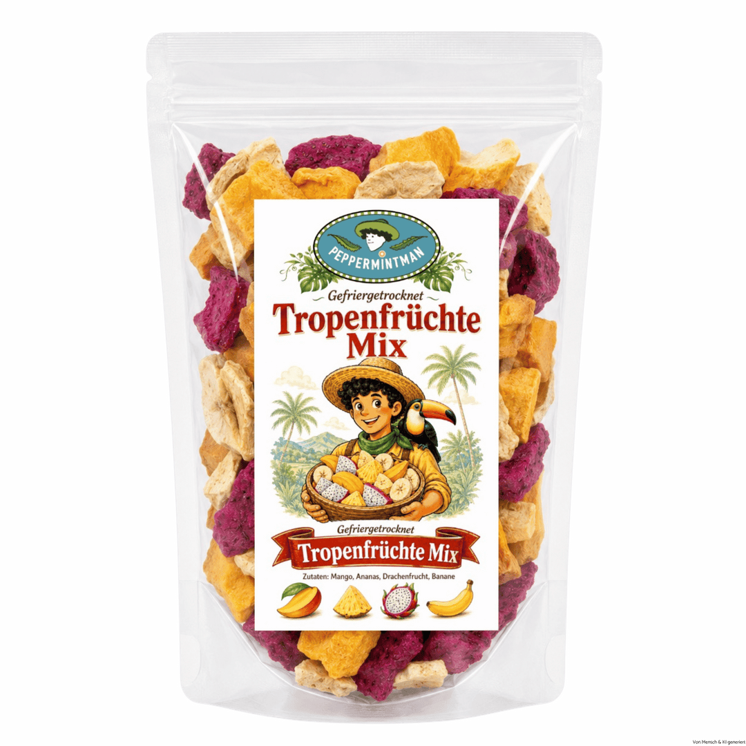 Tropical Fruit Mix, freeze-dried, Mango, Pineapple, Dragon Fruit, Banana, 100% natural